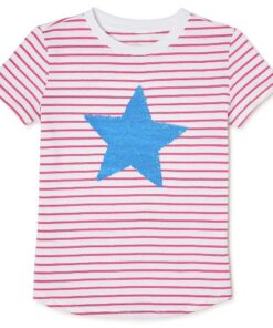 Wonder Nation Girls Embellished Sequin Short Sleeve T-Shirt - Pink Star