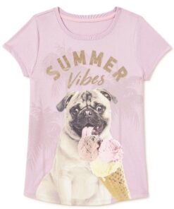 Wonder Nation Girls Summer Vibes Pug Short T-Shirt - Purple