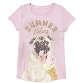 Wonder Nation Girls Summer Vibes Pug Short T-Shirt - Purple