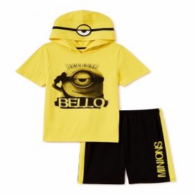 Minions Boys 2 Piece Hoodie T-shirt & Knit Shorts