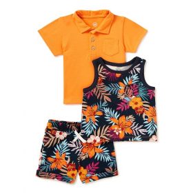 Wonder Nation Baby Boys Tank Top , Polo & Shorts - 3Pcs