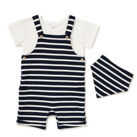 Wonder Nation Baby Boy Overall Stripe Pinafore Outfit Set -3Pc