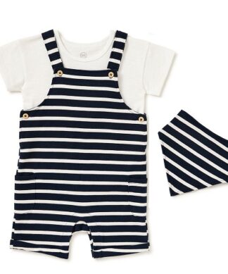 Wonder Nation Baby Boy Overall Stripe Pinafore Outfit Set -3Pc