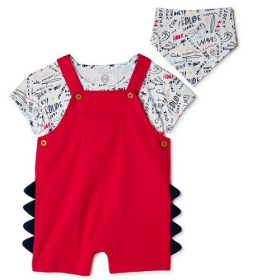 Wonder Nation Baby Boy Overall Print Pinafore Outfit Set -3Pc