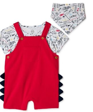 Wonder Nation Baby Boy Overall Print Pinafore Outfit Set -3Pc