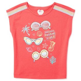 365 Kids by Garanimals Girls Spring Summer Tapped Dolman T-shirt Top - Orange