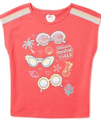 365 Kids by Garanimals Girls Spring Summer Tapped Dolman T-shirt Top - Orange