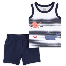 Carter's Child Of Mine Baby Boys Sleeveless Top & Shorts 2Pcs Set - Blue/White
