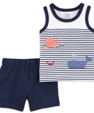 Carter's Child Of Mine Baby Boys Sleeveless Top & Shorts 2Pcs Set - Blue/White