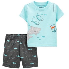 Carter's Child Of Mine Baby Boys "Shark" T-shirt Top & Shorts Set.