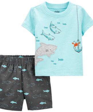 Carter's Child Of Mine Baby Boys "Shark" T-shirt Top & Shorts Set.