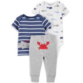 Carter's Child Of Mine Newborn Baby Boys Short Sleeve Shirt, Bodysuit & Pant 3pc - Crab
