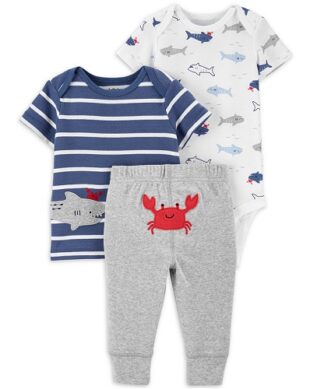 Carter's Child Of Mine Newborn Baby Boys Short Sleeve Shirt, Bodysuit & Pant 3pc - Crab