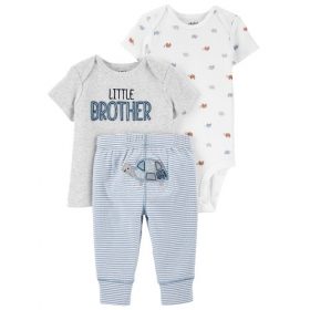 Carter's Child Of Mine Newborn Baby Boys Short Sleeve Shirt, Bodysuit & Pant 3pc - Little Brother