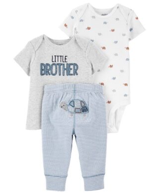 Carter's Child Of Mine Newborn Baby Boys Short Sleeve Shirt, Bodysuit & Pant 3pc - Little Brother