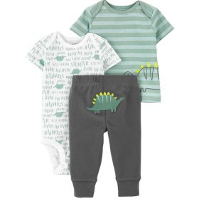 Carter's Child Of Mine Newborn Baby Boys Short Sleeve Shirt, Bodysuit & Pant 3pc - Dinosaur.