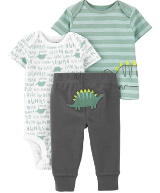 Carter's Child Of Mine Newborn Baby Boys Short Sleeve Shirt, Bodysuit & Pant 3pc - Dinosaur.