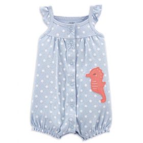 Carter's Child Of Mine Baby Girls Sea Horse One Piece Flutter Sleeve Romper