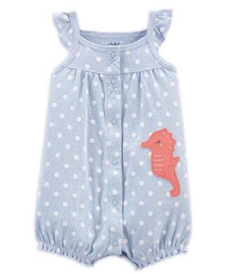 Carter's Child Of Mine Baby Girls Sea Horse One Piece Flutter Sleeve Romper