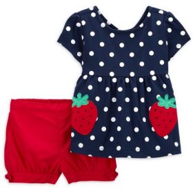Carter's Child Of Mine Baby Girls Polka Dot Top & Shorts Outfit Set - Strawberry