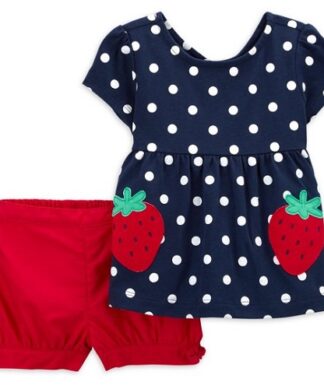 Carter's Child Of Mine Baby Girls Polka Dot Top & Shorts Outfit Set - Strawberry