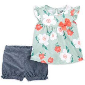 Carter's Child Of Mine Toddler Girls Floral Top & Chambray Shorts Outfit Set