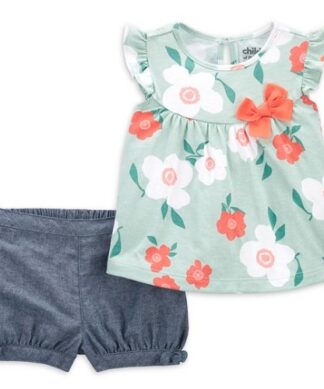 Carter's Child Of Mine Toddler Girls Floral Top & Chambray Shorts Outfit Set
