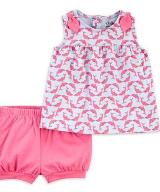 Carter's Child Of Mine Baby Girls Bow Tank Top & Shorts Outfit Set.
