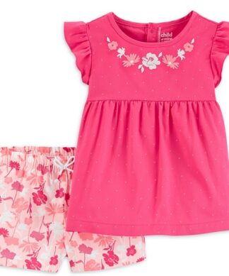 Carter's Child Of Mine Baby & Toddler Girls Flutter Sleeve Top & Shorts Outfit Set.