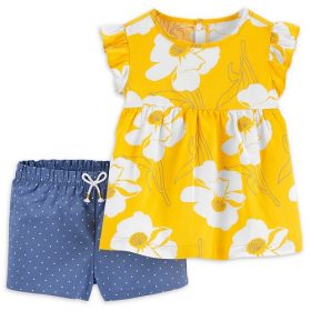 Carter's Child Of Mine Toddler Girls Flutter Sleeve Top & Shorts Outfit Set- Yellow