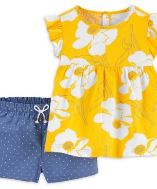 Carter's Child Of Mine Toddler Girls Flutter Sleeve Top & Shorts Outfit Set- Yellow