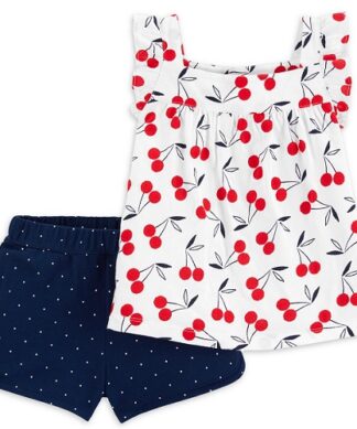 Carter's Child Of Mine Baby & Toddler Girls Flutter Sleeve Top & Shorts Outfit Set- Cherry