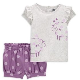 Carter's Child Of Mine Baby Girls  Top & Shorts Outfit Set- Purple Lamb