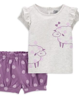 Carter's Child Of Mine Baby Girls  Top & Shorts Outfit Set- Purple Lamb