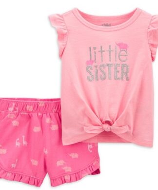Carter's Child Of Mine Baby Girls  Tie Top & Shorts Outfit Set- Little Sister