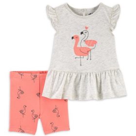 Carter's Child Of Mine Baby Girls Peplum Top & Shorts Outfit Set - Flamingo