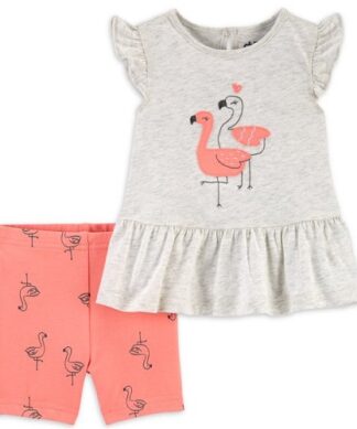 Carter's Child Of Mine Baby Girls Peplum Top & Shorts Outfit Set - Flamingo