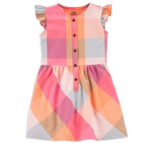 Carter's Child Of Mine Toddler Girls Flutter Sleeve Plaid Classic Little Dress