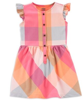 Carter's Child Of Mine Toddler Girls Flutter Sleeve Plaid Classic Little Dress
