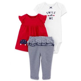 Carter's Child Of Mine Newborn Baby Girls Blouse, Bodysuit & Pant 3pc - Smile