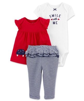 Carter's Child Of Mine Newborn Baby Girls Blouse, Bodysuit & Pant 3pc - Smile
