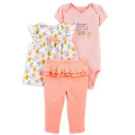 Carter's Child Of Mine Newborn Baby Girls Blouse, Bodysuit & Pant 3pc - Peach