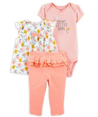 Carter's Child Of Mine Newborn Baby Girls Blouse, Bodysuit & Pant 3pc - Peach
