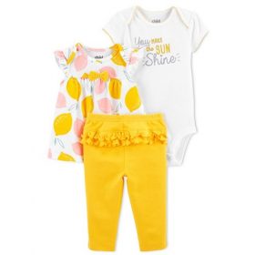 Carter's Child Of Mine Newborn Baby Girls Blouse, Bodysuit & Pant 3pc - Lemon Burst