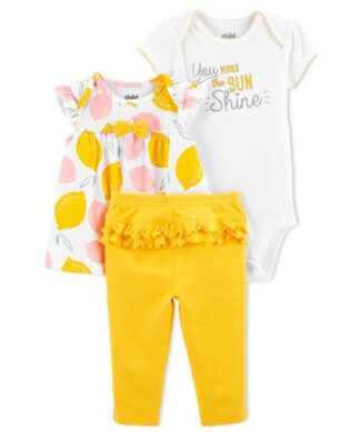 Carter's Child Of Mine Newborn Baby Girls Blouse, Bodysuit & Pant 3pc - Lemon Burst