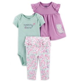 Carter's Child Of Mine Newborn Baby Girls Blouse, Bodysuit & Pant 3pc - Lilac Blossom