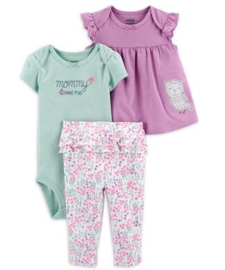 Carter's Child Of Mine Newborn Baby Girls Blouse, Bodysuit & Pant 3pc - Lilac Blossom