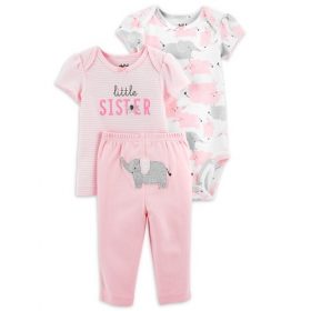 Carter's Child Of Mine Newborn Baby Girls Blouse, Bodysuit & Pant 3pc - Elephant Parade