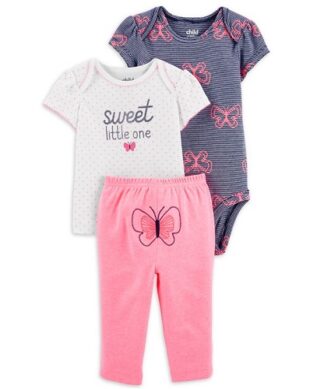 Carter's Child Of Mine Newborn Baby Girls Blouse, Bodysuit & Pant 3pc - Butterfly
