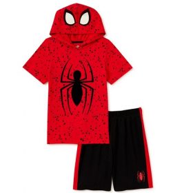 Marvel Spiderman Boys Hoodie T-shirt & Knit Pull On Shorts